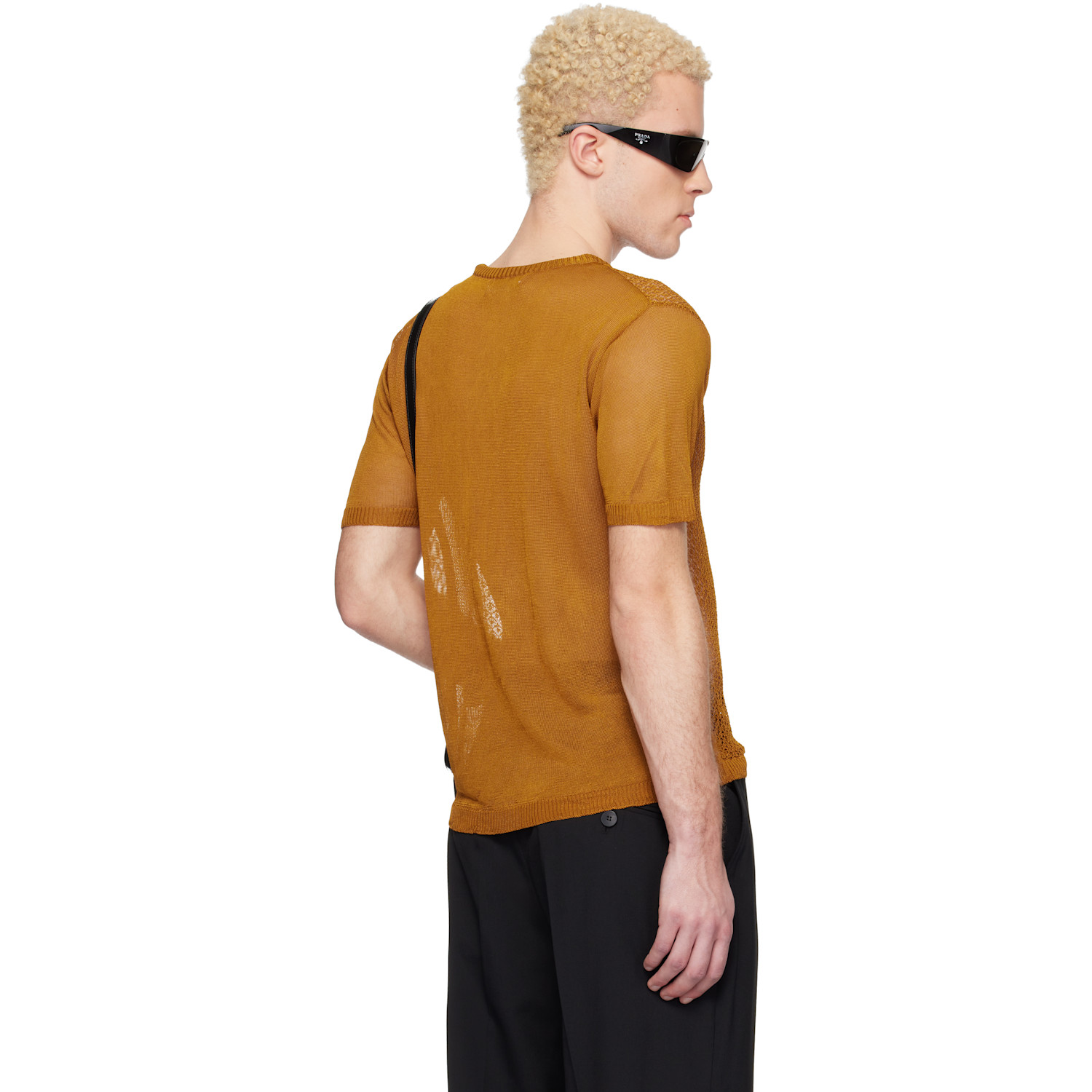  Ernest W. Baker Tan Open Knit Viscose T-shirt 