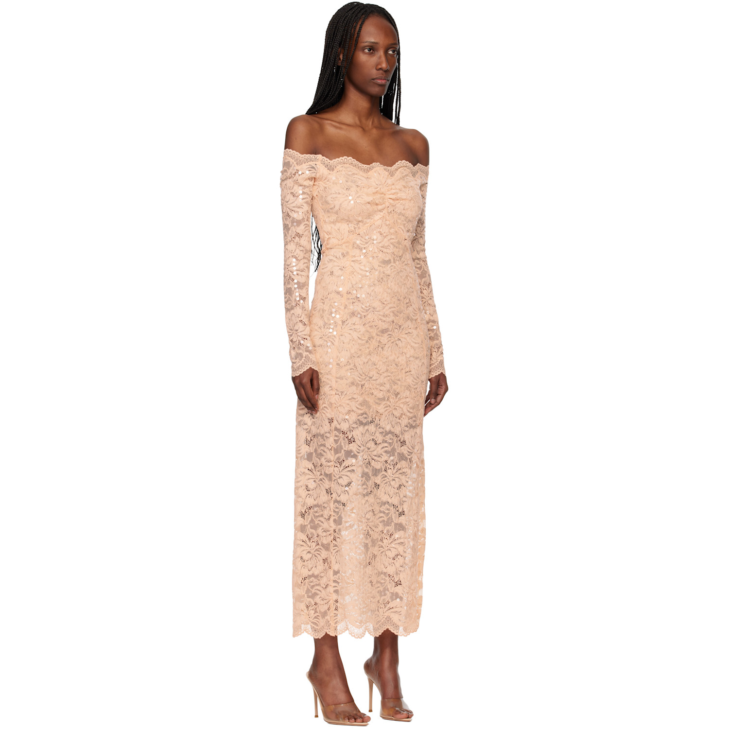  Rabanne Pink Lace Midi Dress 