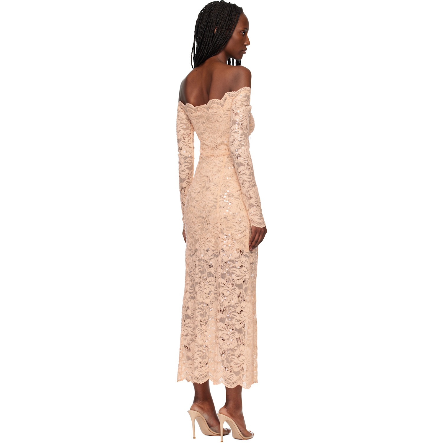  Rabanne Pink Lace Midi Dress 