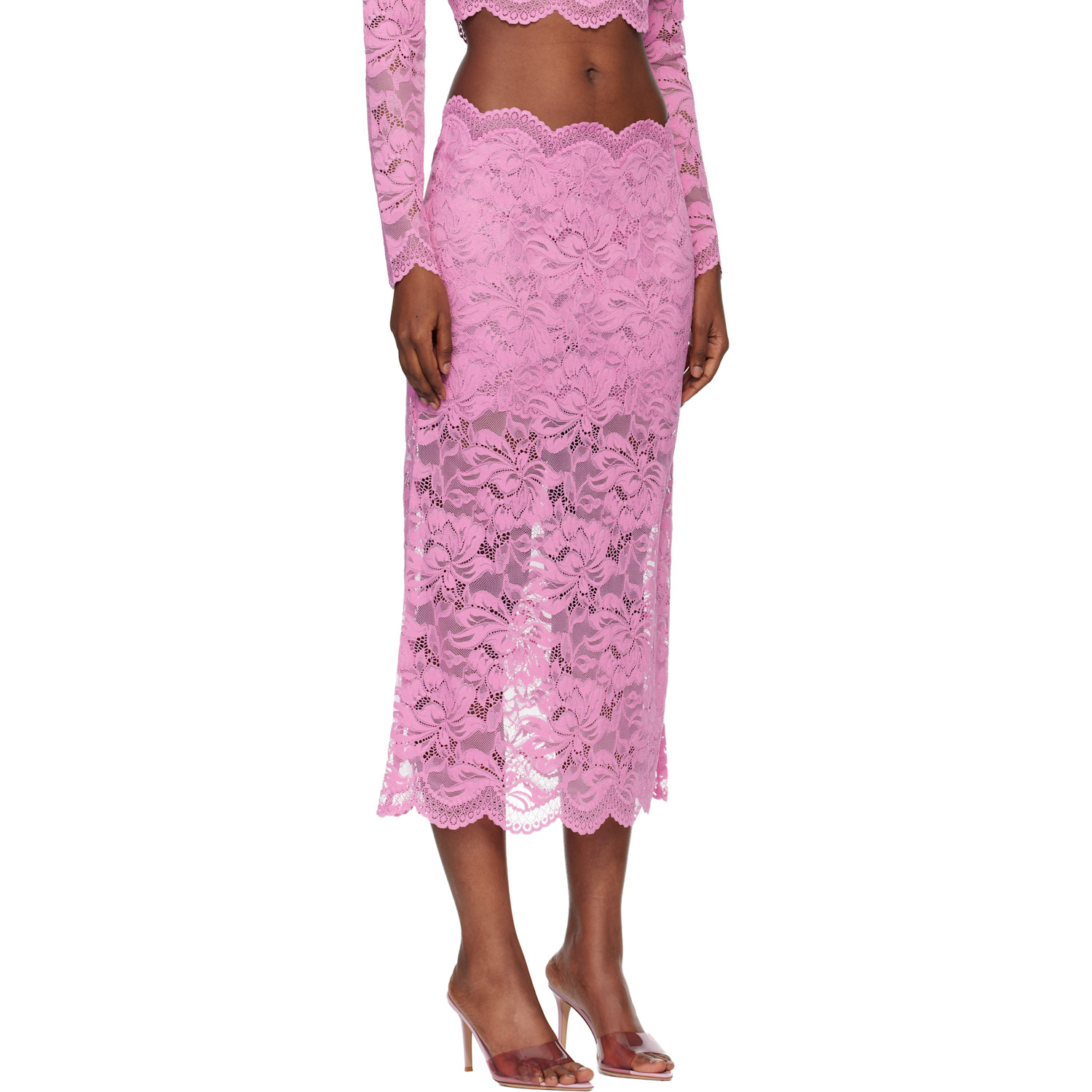  Rabanne Pink Lace Midi Skirt 