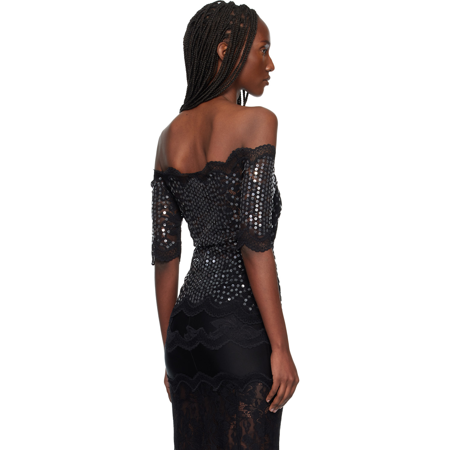  Rabanne Black Off The Shoulder Lace Top 