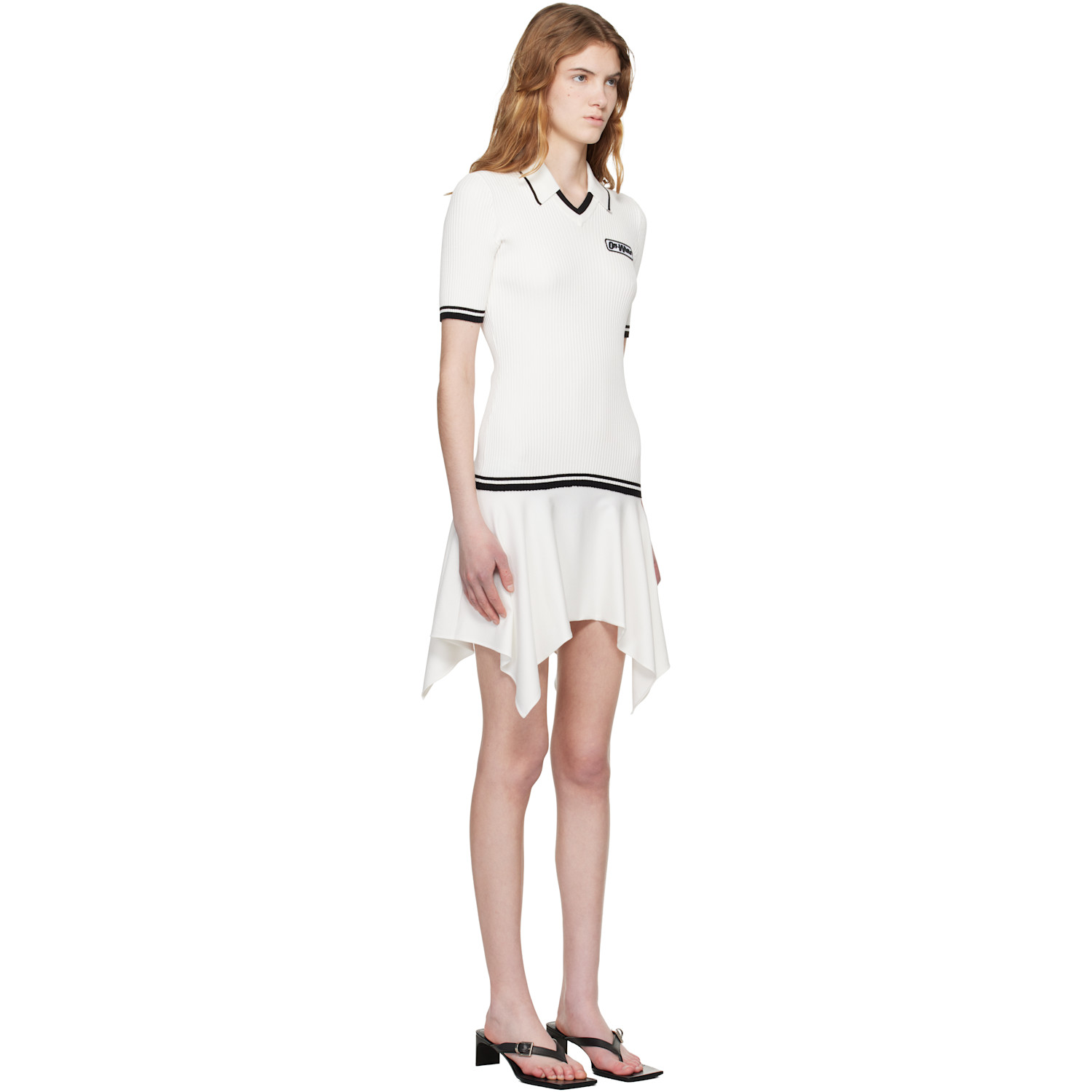  Off-white White Rib Viscose Knit Polo Minidress 