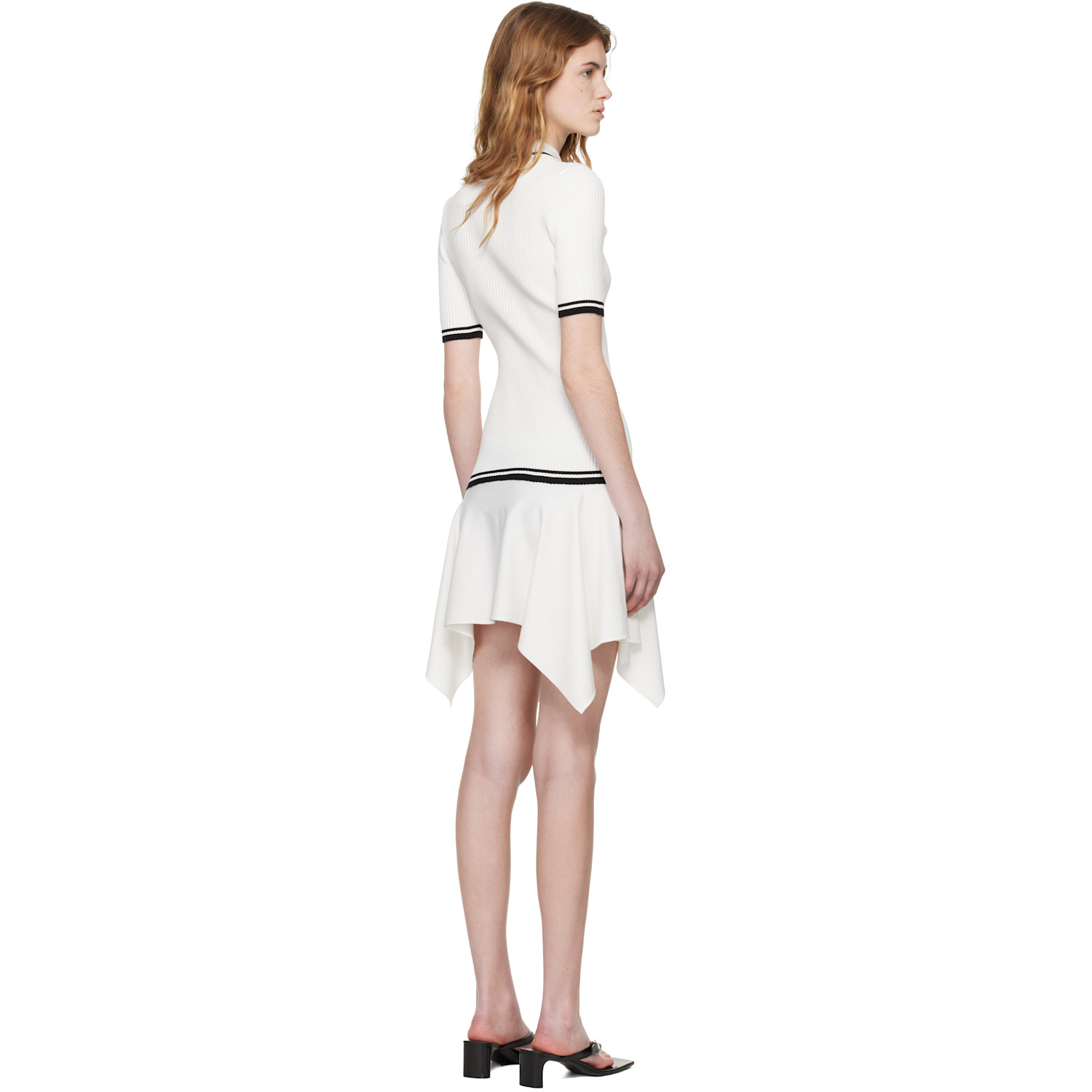  Off-white White Rib Viscose Knit Polo Minidress 