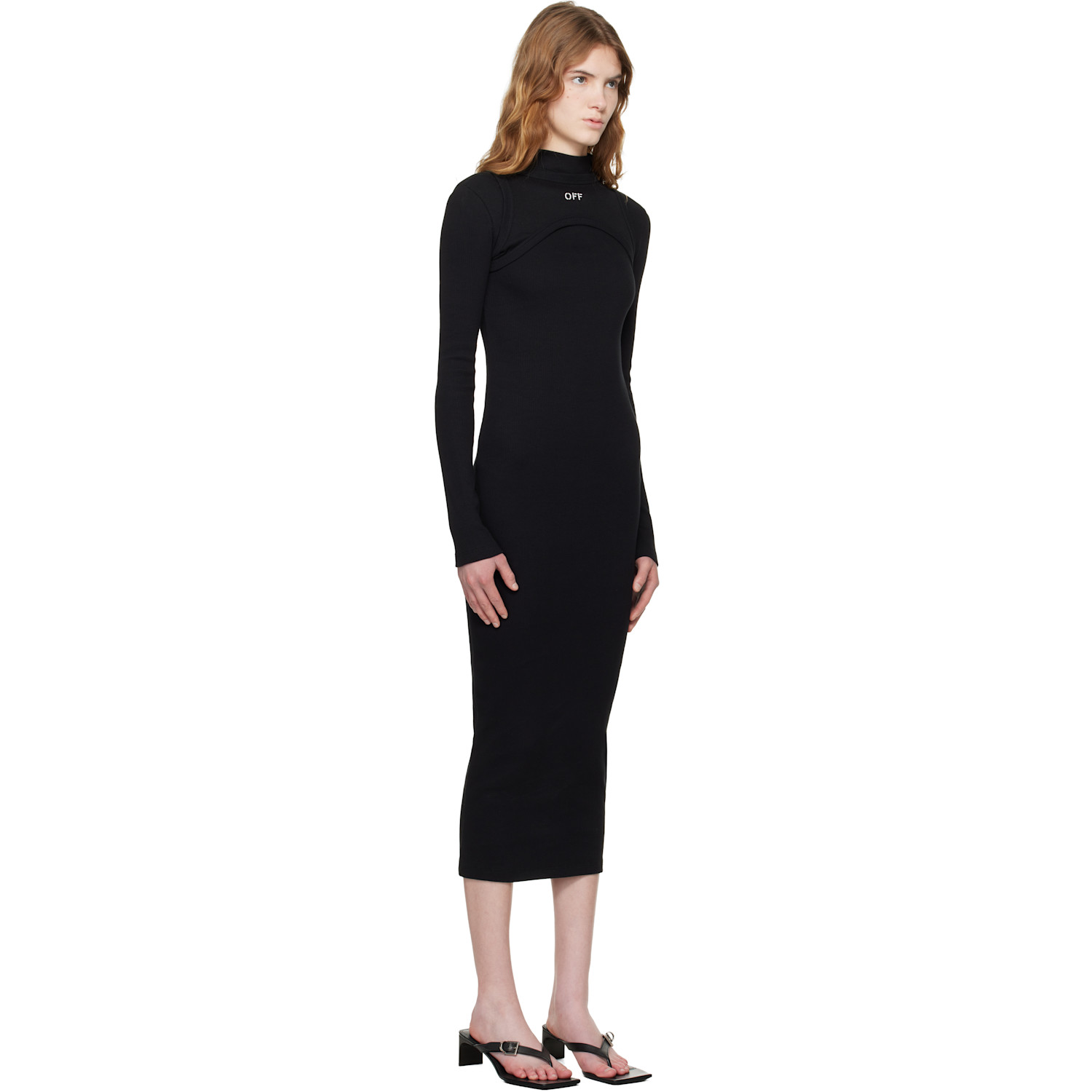  Off-white Black 'off' Stamp Rib Round Maxi Dress 
