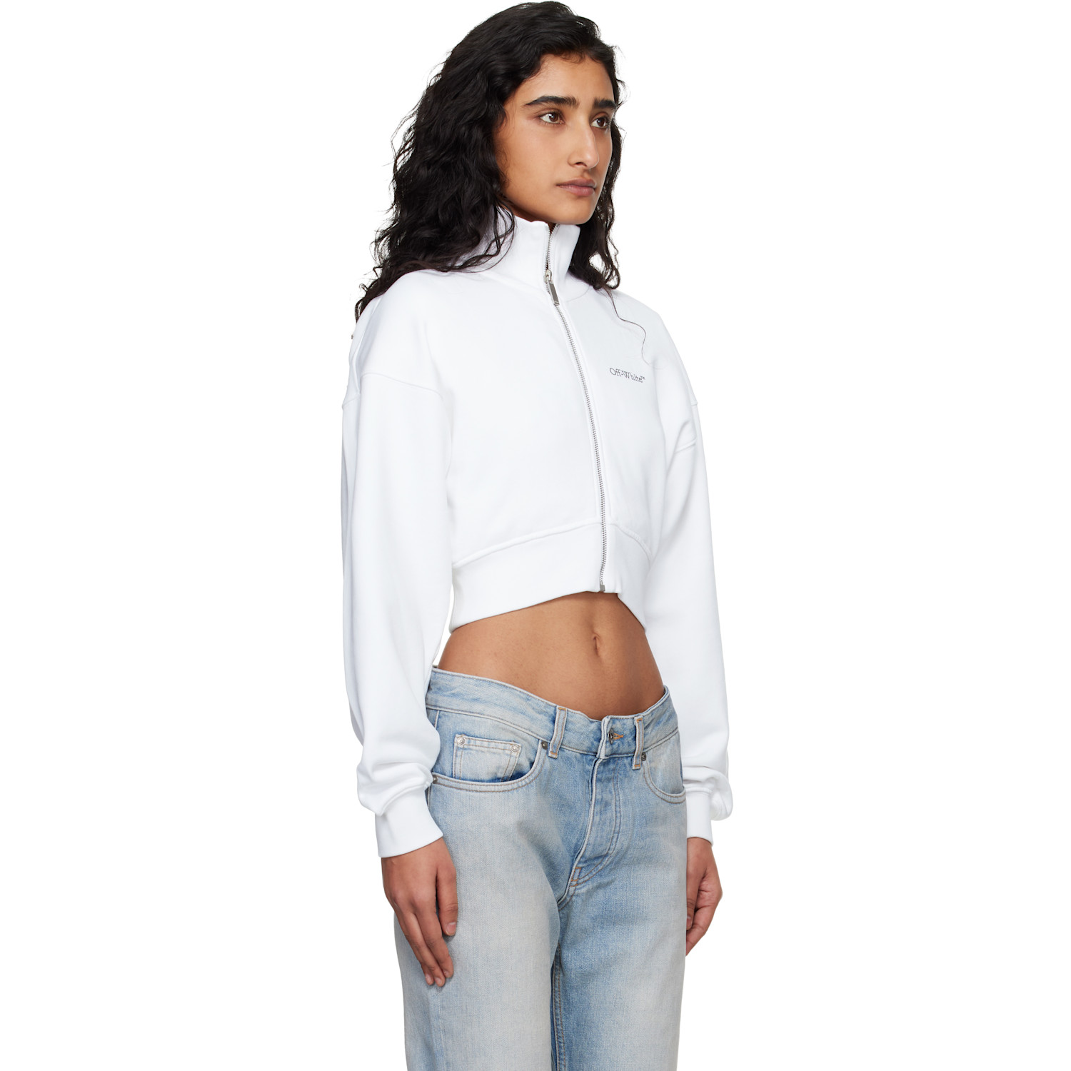  Off-white White Arrow Glowing Flower Crop Zip Jacket 