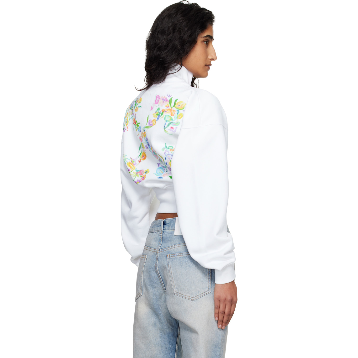  Off-white White Arrow Glowing Flower Crop Zip Jacket 