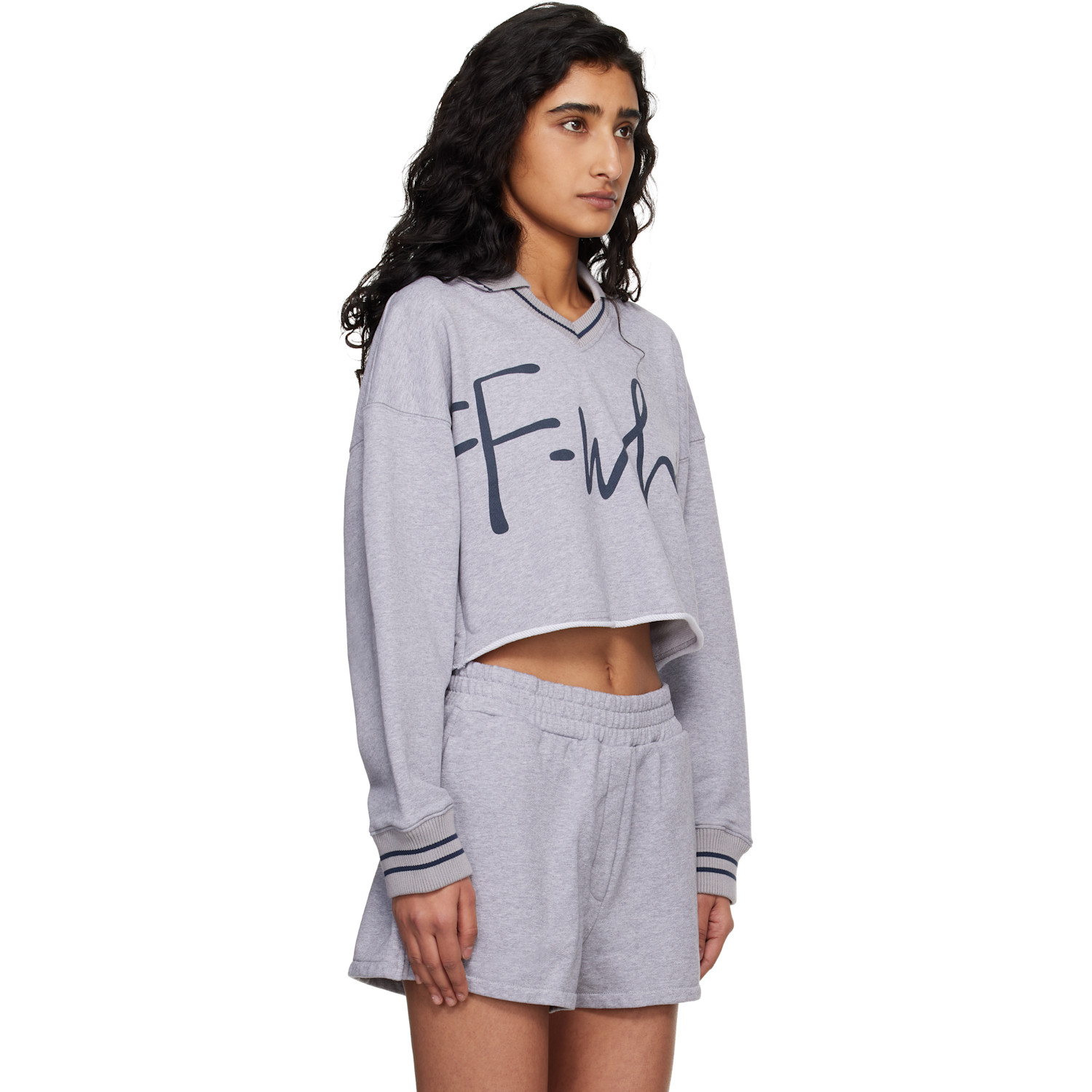  Off-white Gray 'ow' Script Crop Polo 