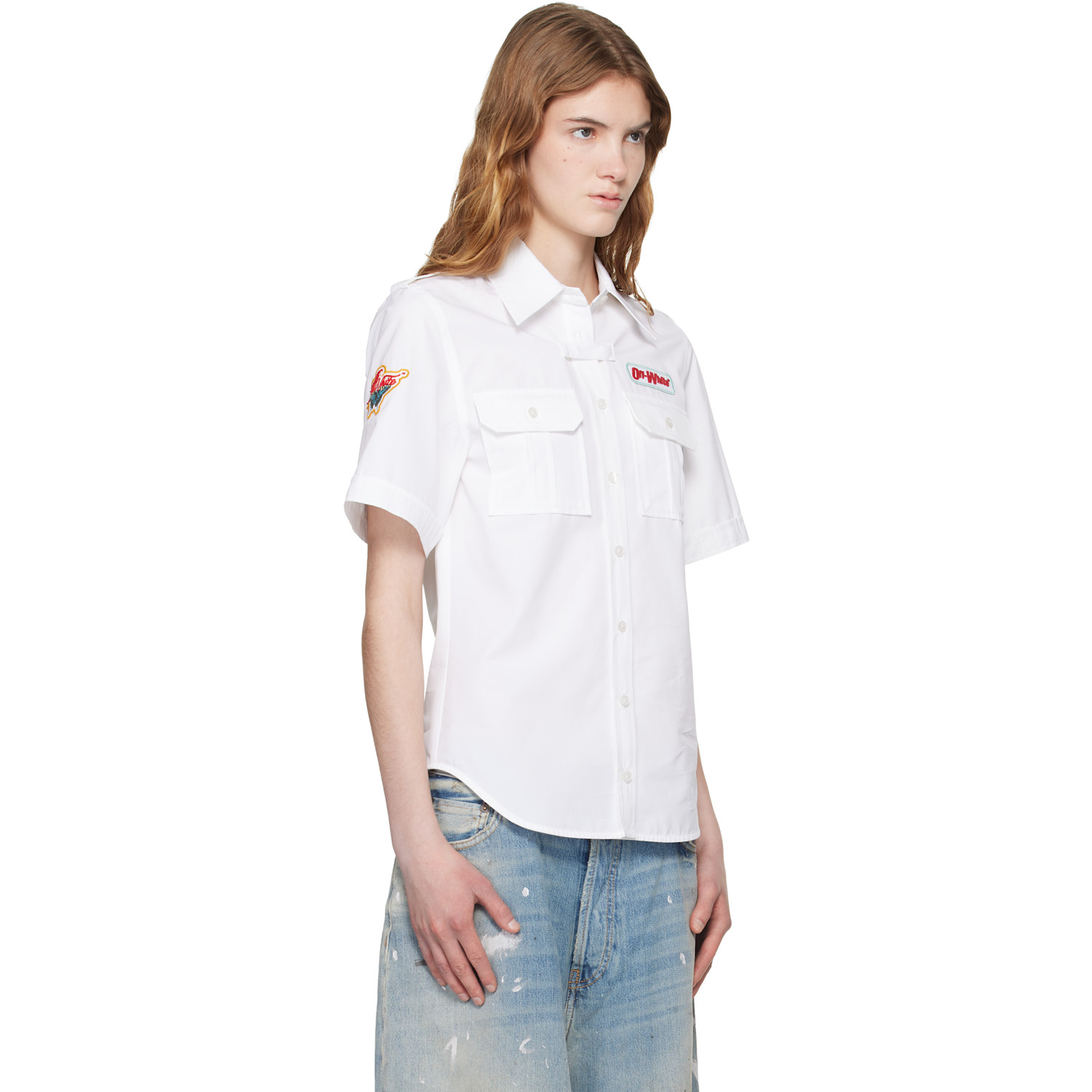  Off-white White Popeline Short Sleeve Fitted Shirt 