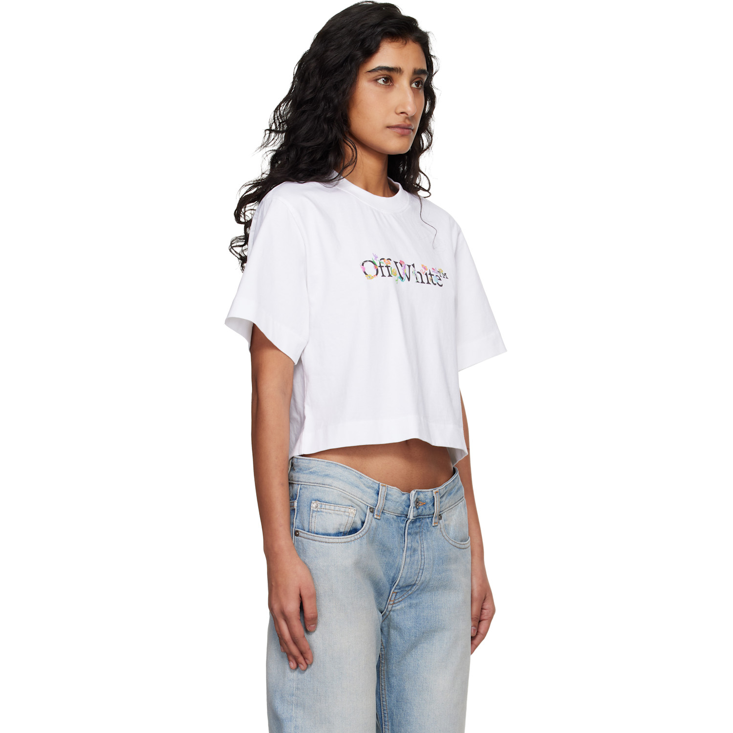  Off-white White Bookish Glowing Flower Crop T-shirt 
