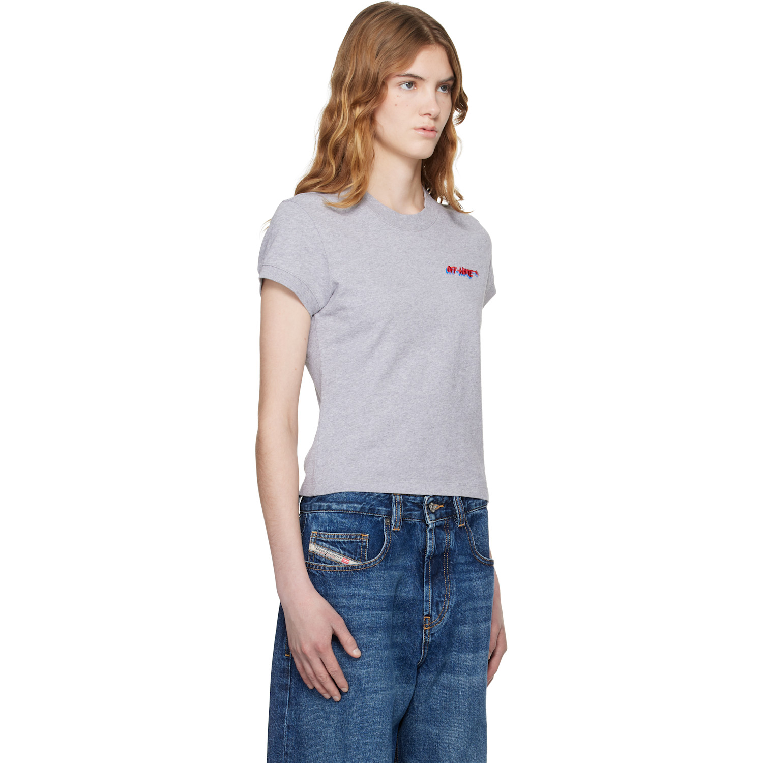  Off-white Gray 'off-white' Shadow Fitted T-shirt 