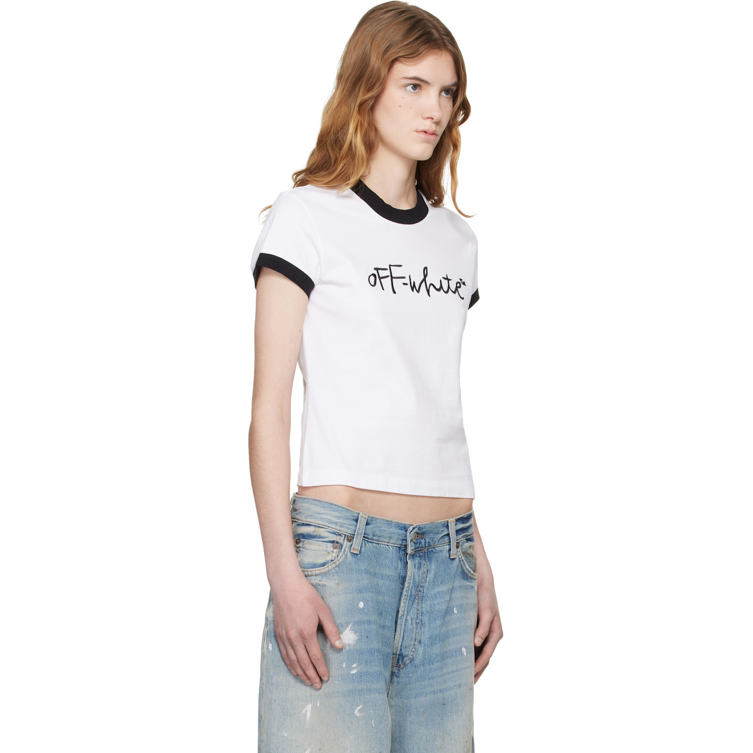  Off-white White Embroidered Script Fitted T-shirt 