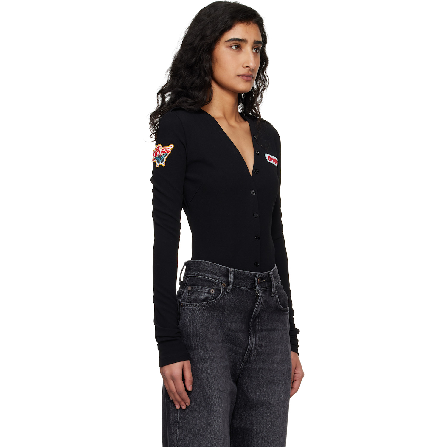 Off-white Black Heavy Jersey Button Up Bodysuit 