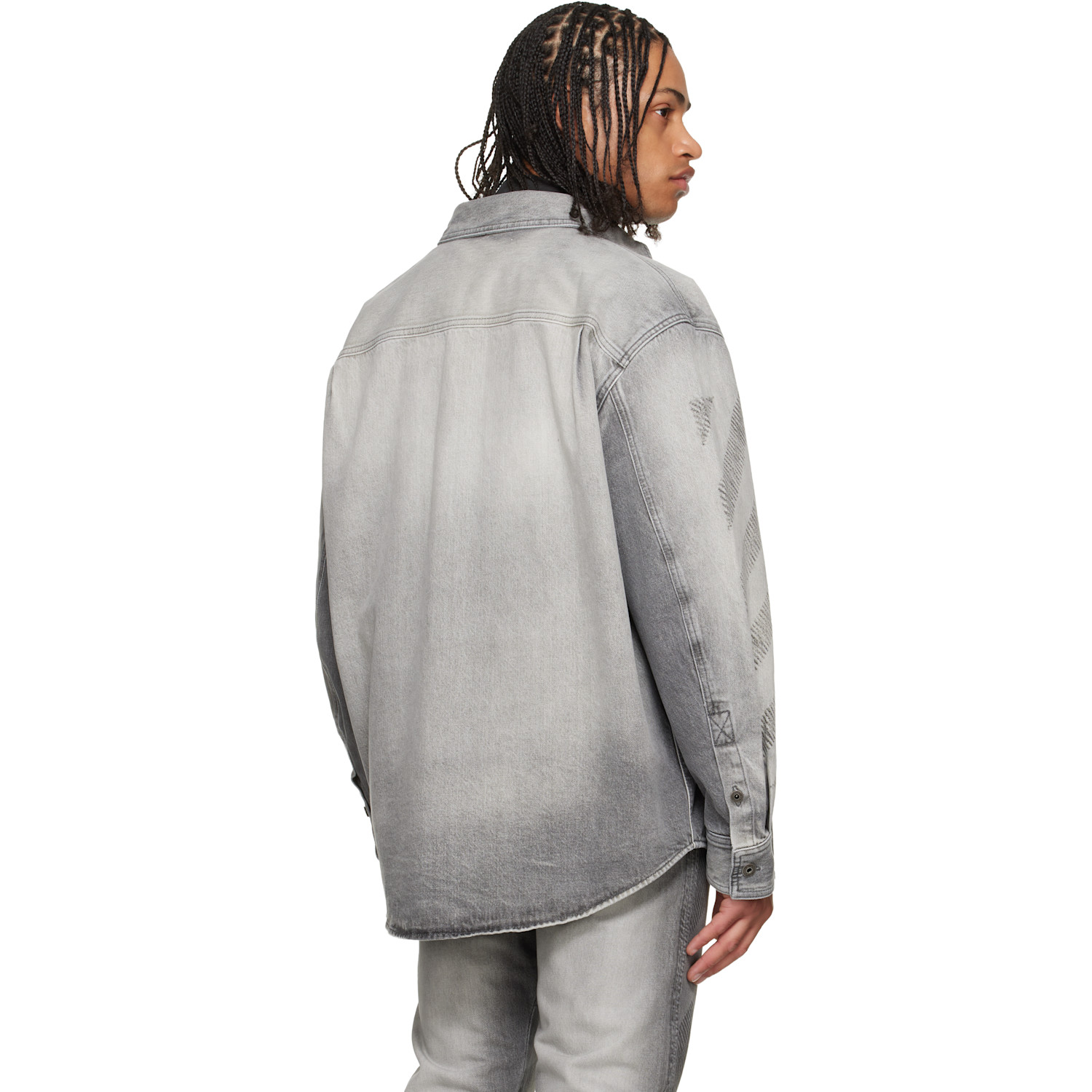  Off-white Gray Diagonal Embroidered Denim Military Overshirt 