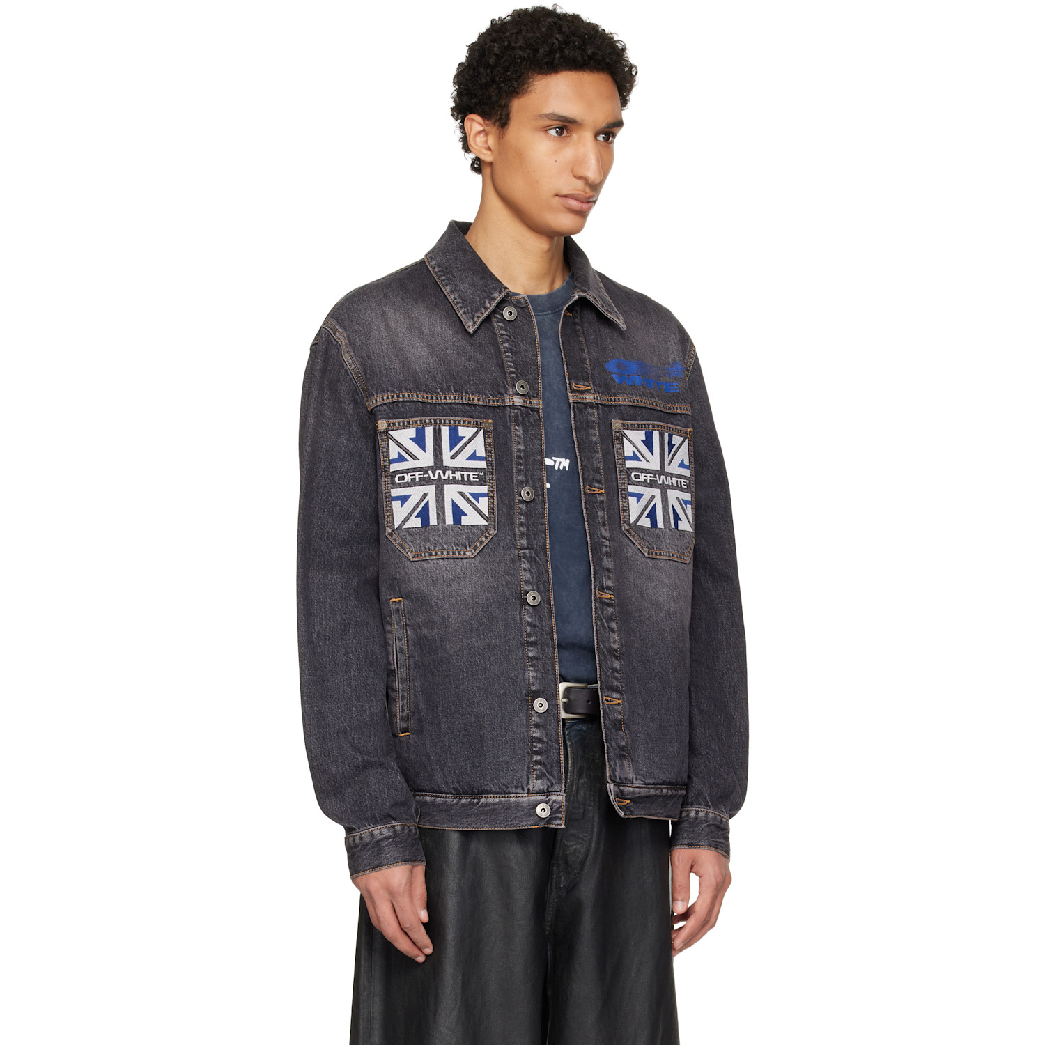  Off-white Black Royal Flag Skate Denim Jacket 