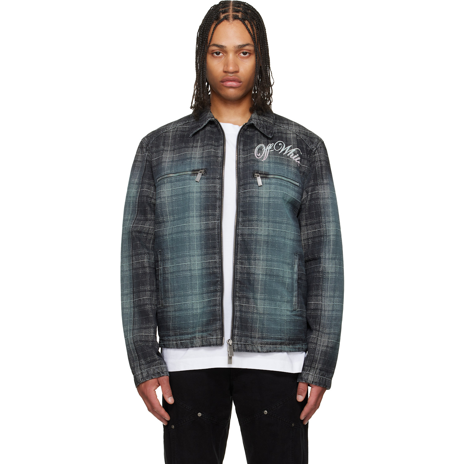 Off-White Gray Check Jacquard Skate Coach Denim Jacket