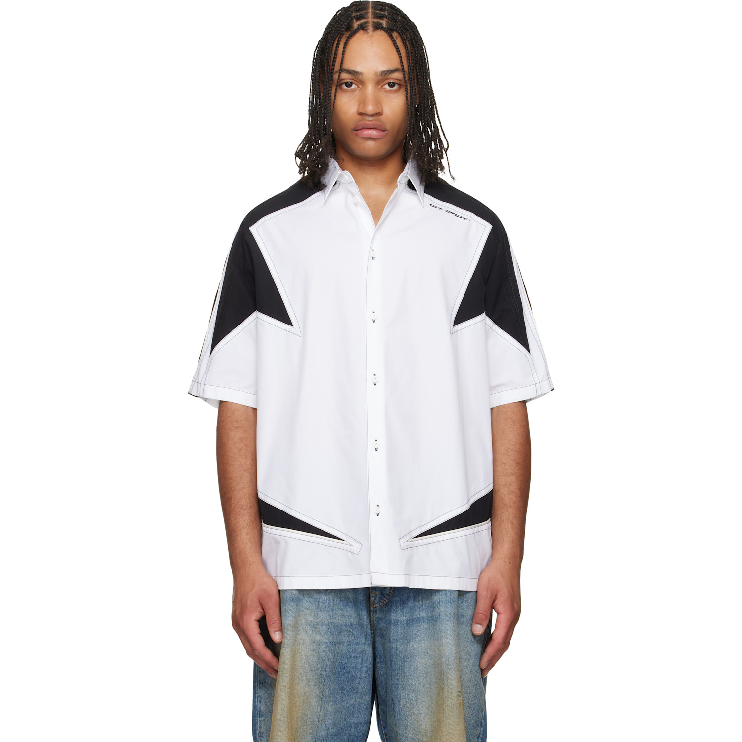 Off-White White & Black Race Logo Star Bowling Shirt