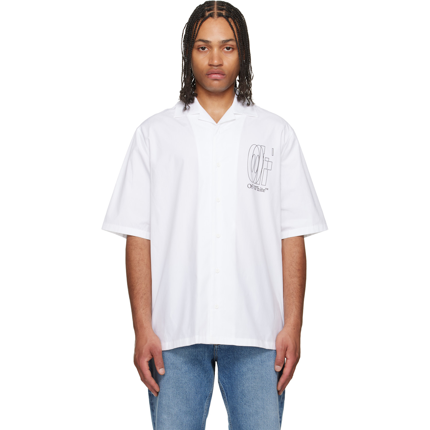 Off-White White Outline Double Arrow Poplin Bowling Shirt