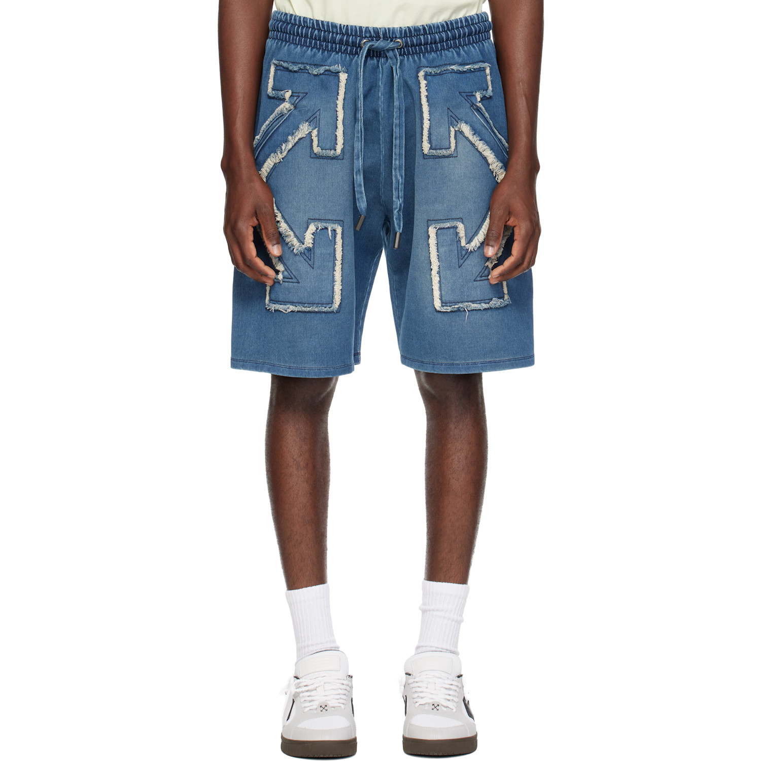 Off-White Blue Distressed Arrow Skate Sweat Shorts
