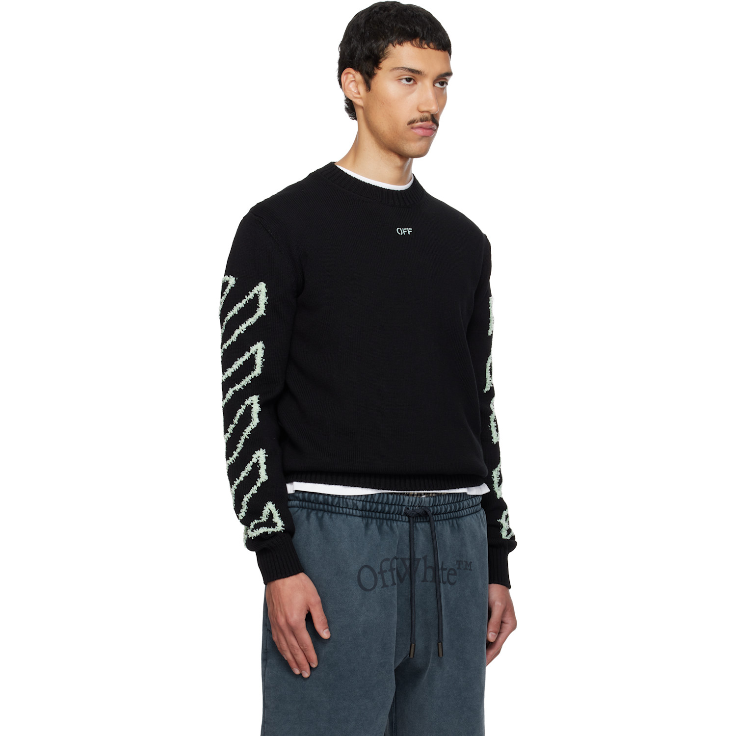  Off-white Black Diagonal Outline Knit Crewneck Sweater 