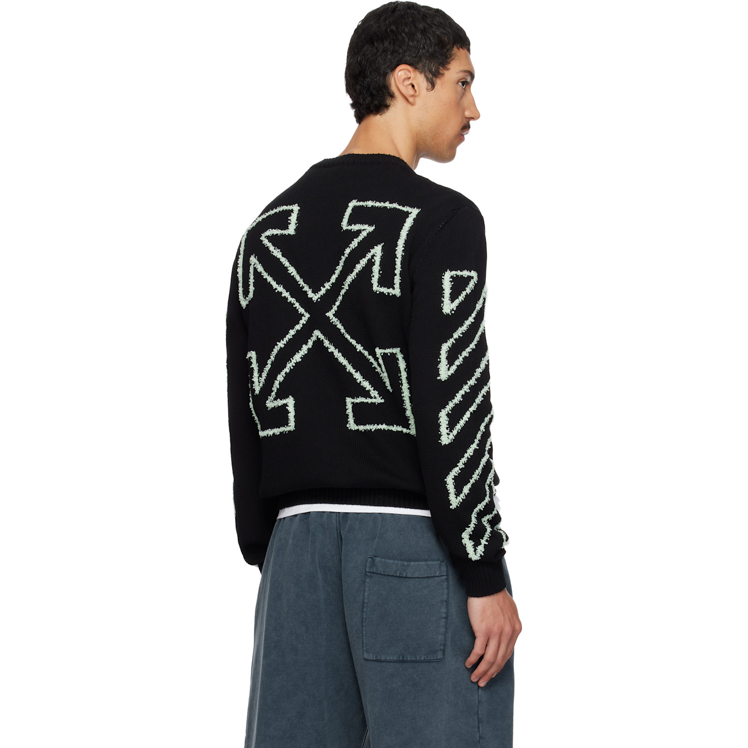  Off-white Black Diagonal Outline Knit Crewneck Sweater 