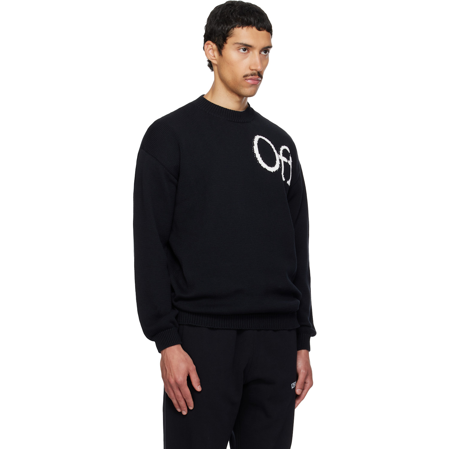  Off-white Black 'ow' Shared Logo Knit Crewneck Sweater 