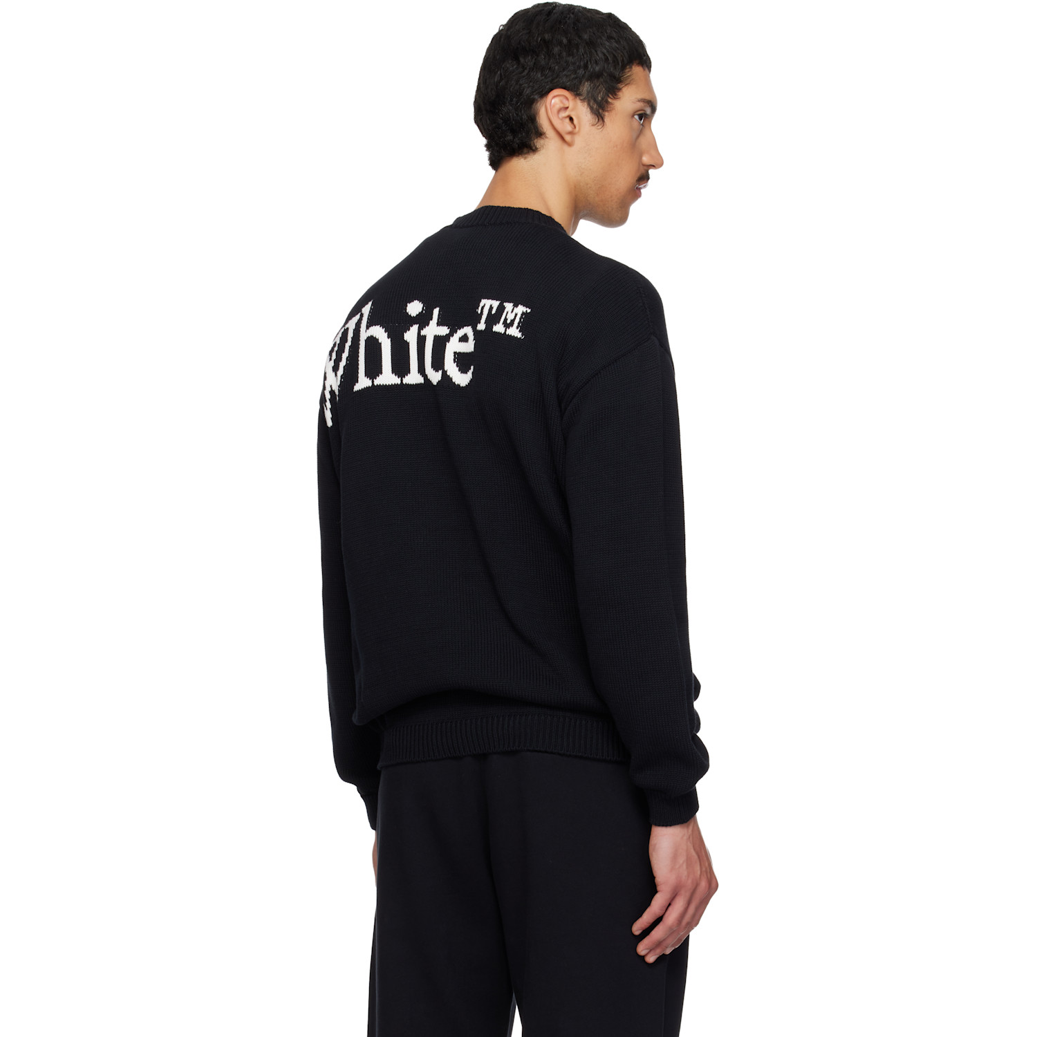  Off-white Black 'ow' Shared Logo Knit Crewneck Sweater 