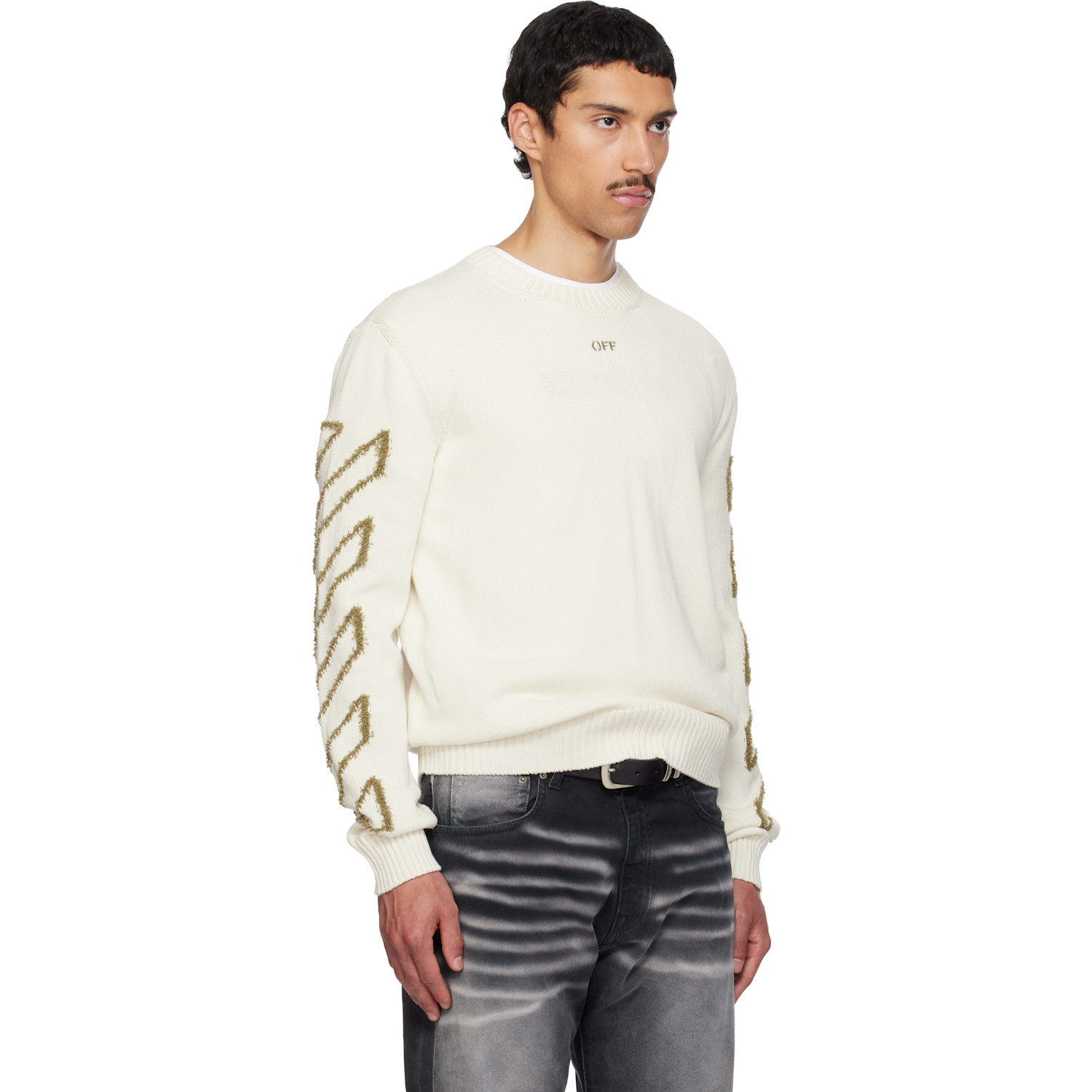  Off-white Off-white Diagonal Outline Knit Crewneck Sweater 