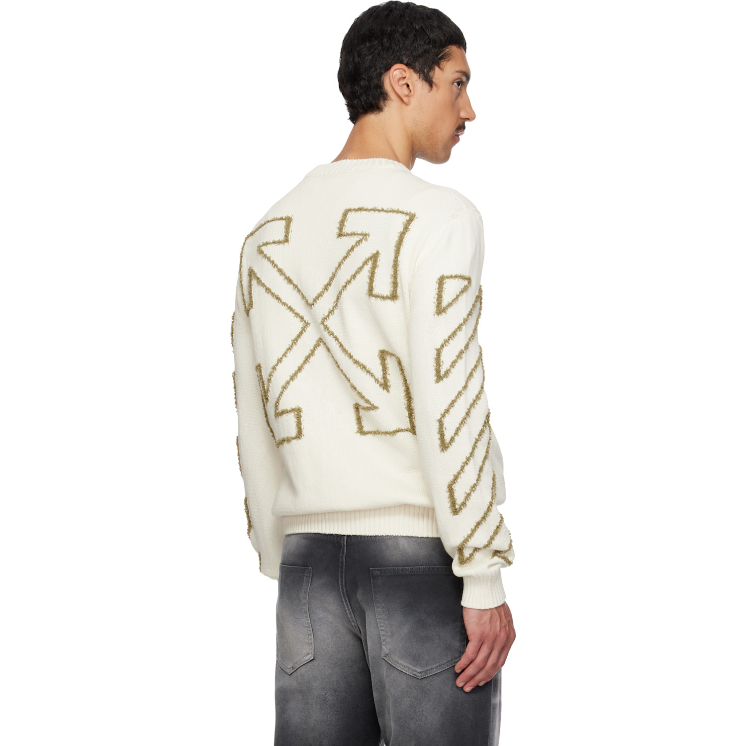  Off-white Off-white Diagonal Outline Knit Crewneck Sweater 