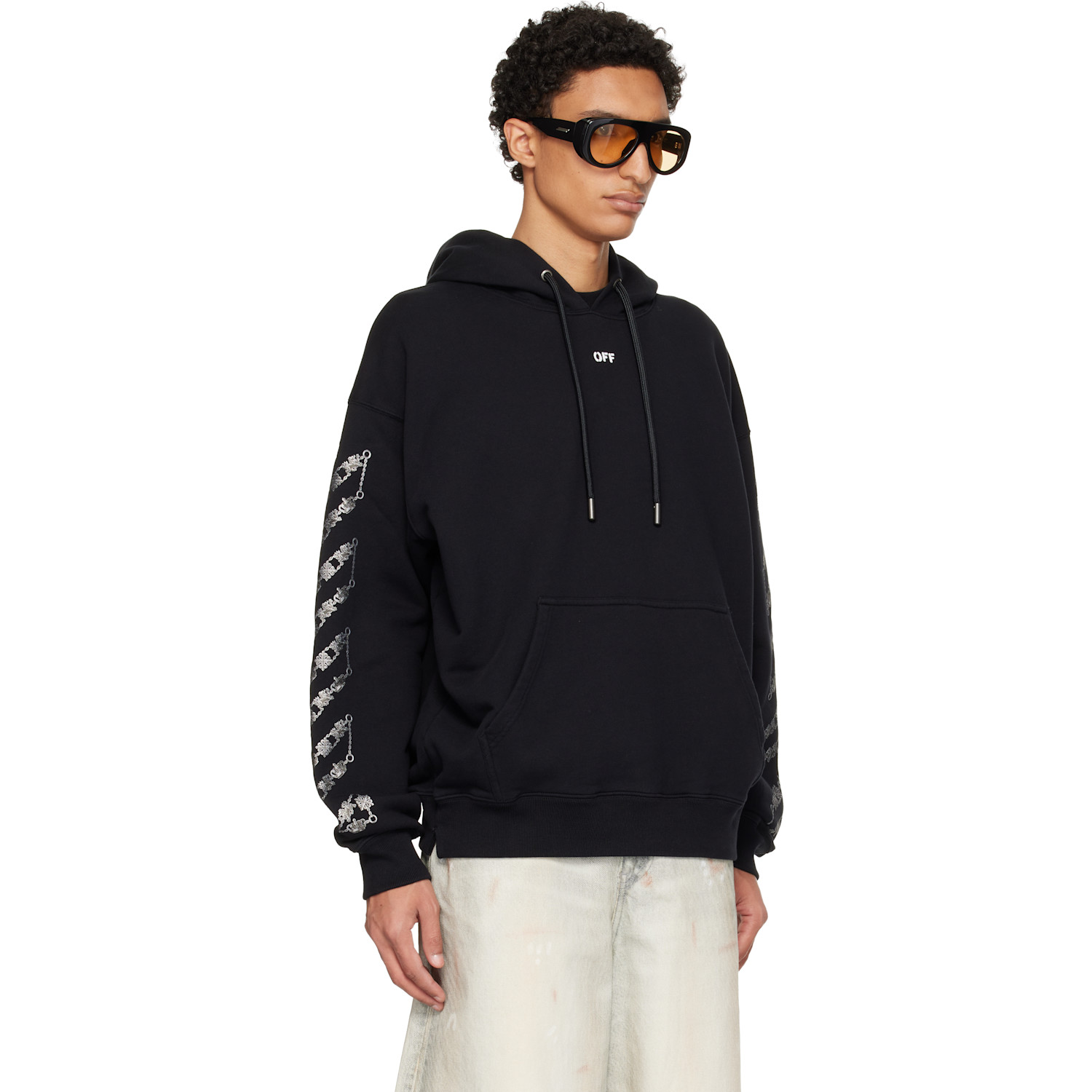  Off-white Black Chain Arrow Diagonal Skate Hoodie 