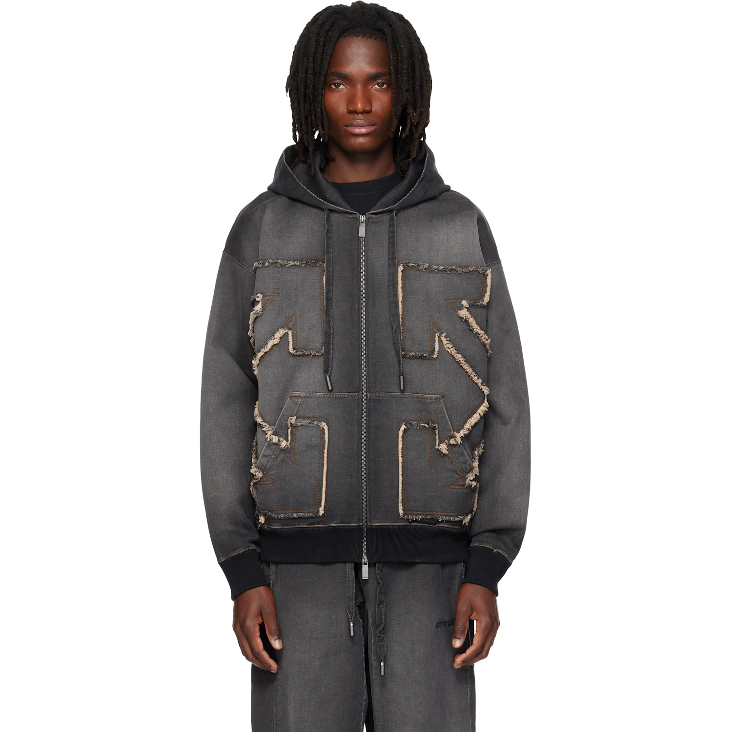 Off-White Black Distressed Arrow Skate Zip Hoodie