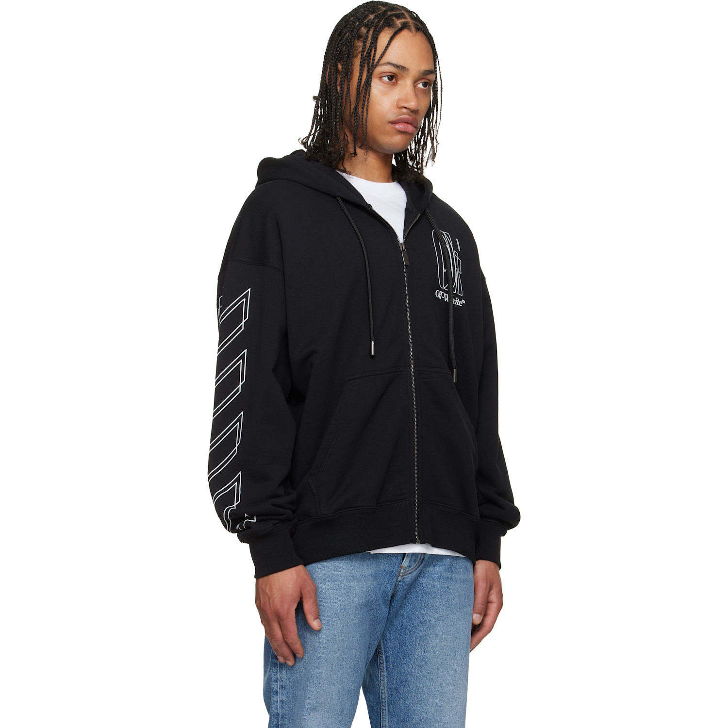  Off-white Black Outline Double Arrow Skate Zip Hoodie 