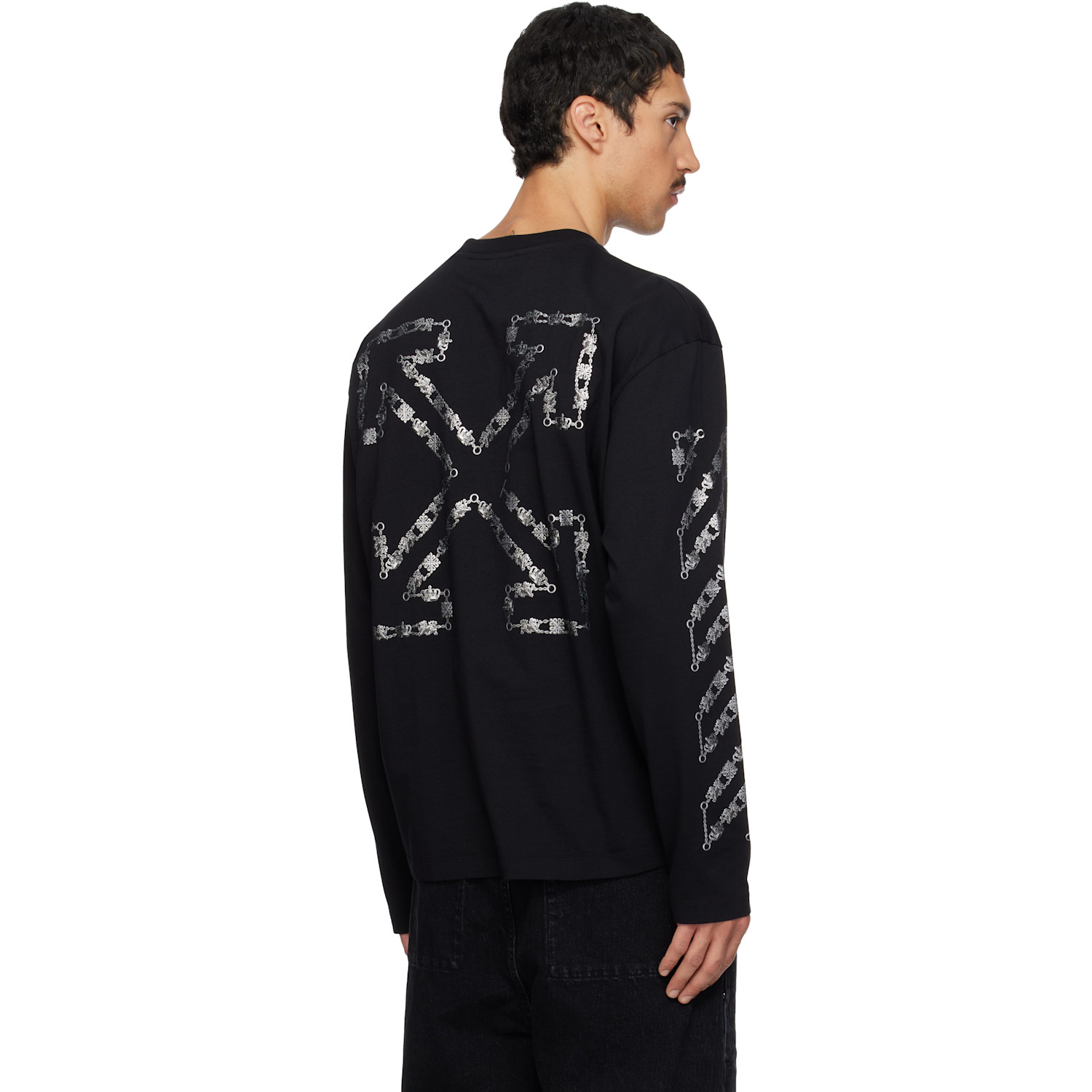  Off-white Black Chain Arrow Diagonal Skate Long Sleeve T-shirt 
