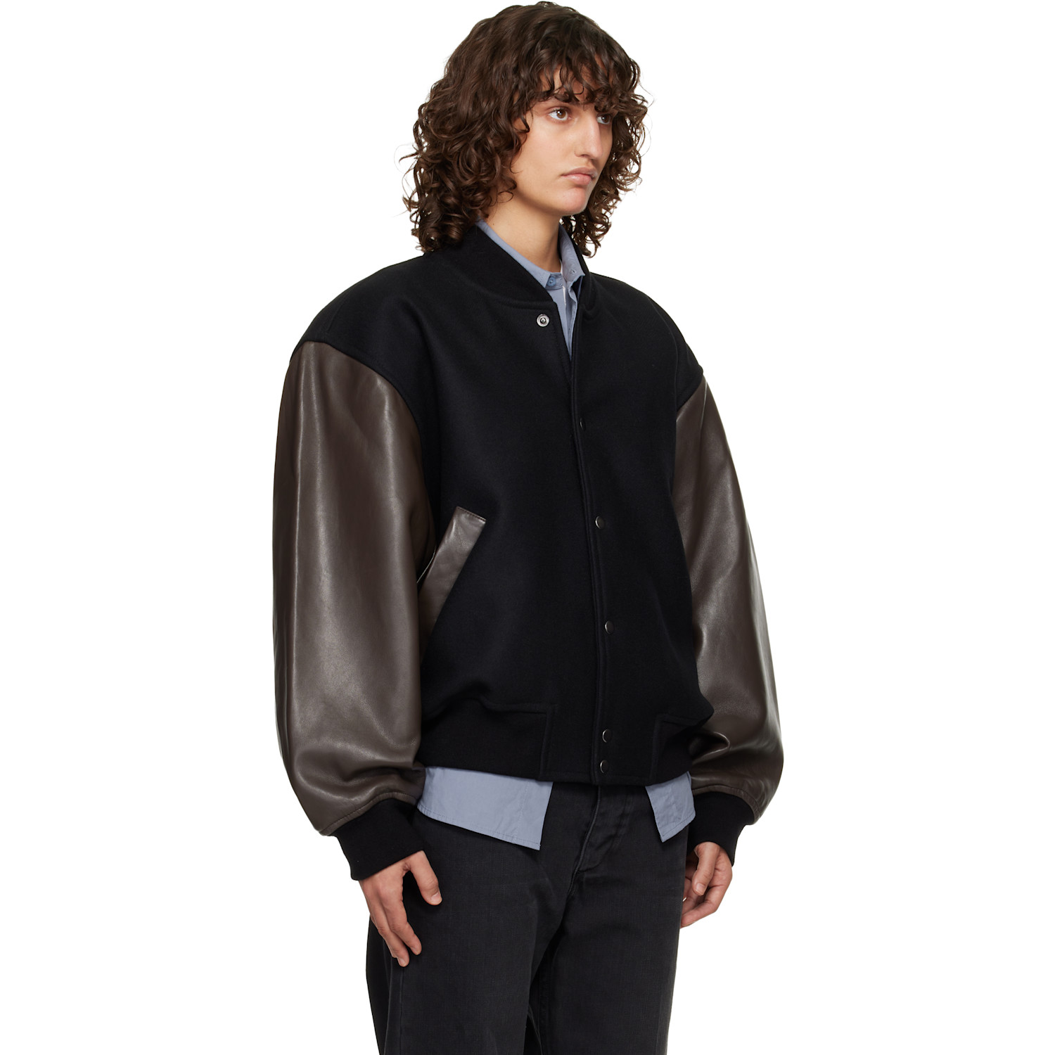  Studio Nicholson Black & Brown Alph Leather Bomber Jacket 