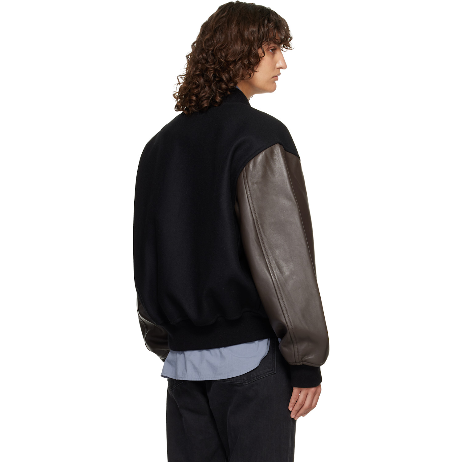  Studio Nicholson Black & Brown Alph Leather Bomber Jacket 