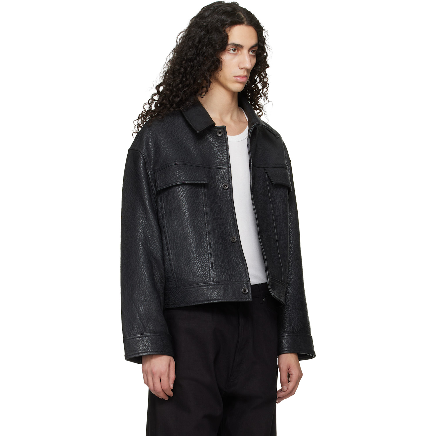  Studio Nicholson Black Doyard Leather Jacket 