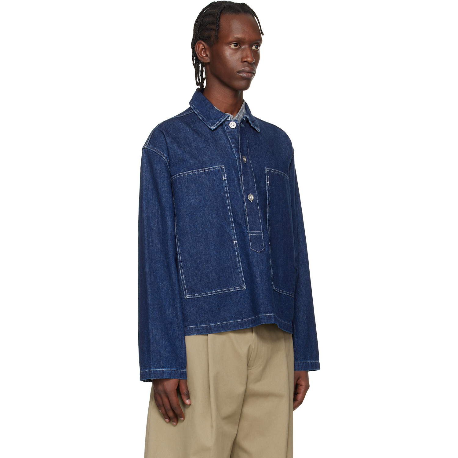 Studio Nicholson Indigo Aaron Levine Edition York Popover Denim Shirt 