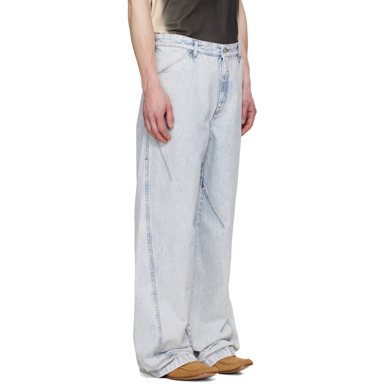  Lgn Louis Gabriel Nouchi Blue Straight-leg Light-wash Pleats Jeans 