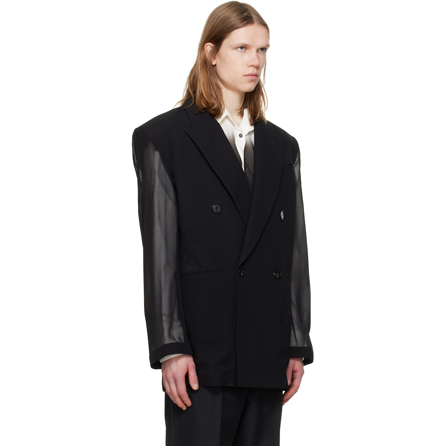  Lgn Louis Gabriel Nouchi Black 4-button Double-breasted Sheer Blazer 