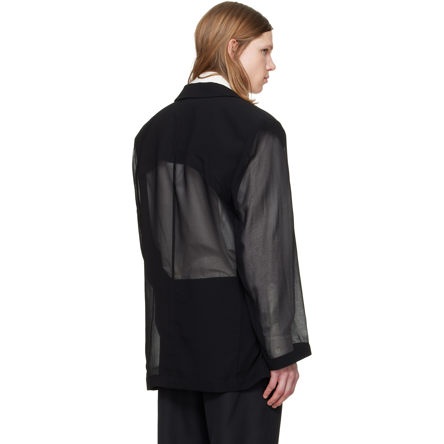  Lgn Louis Gabriel Nouchi Black 4-button Double-breasted Sheer Blazer 