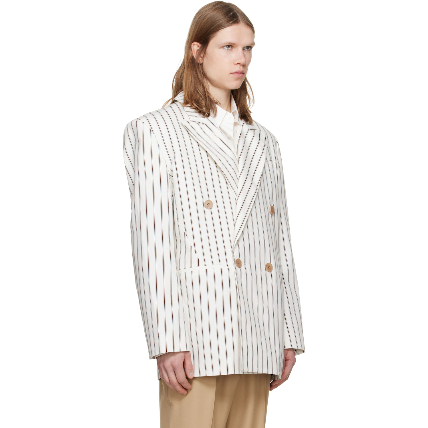  Lgn Louis Gabriel Nouchi Off-white Straight Double-breasted Striped Blazer 