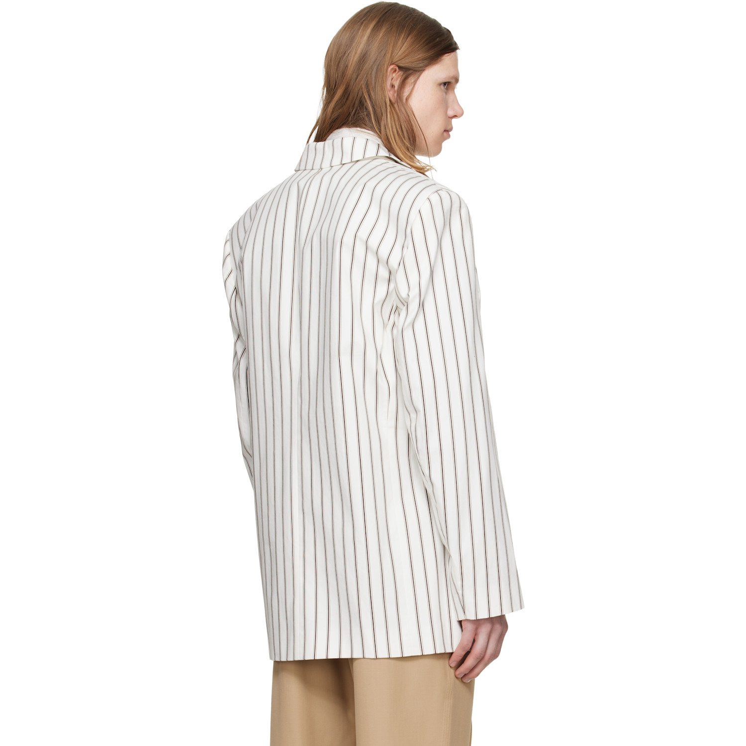  Lgn Louis Gabriel Nouchi Off-white Straight Double-breasted Striped Blazer 
