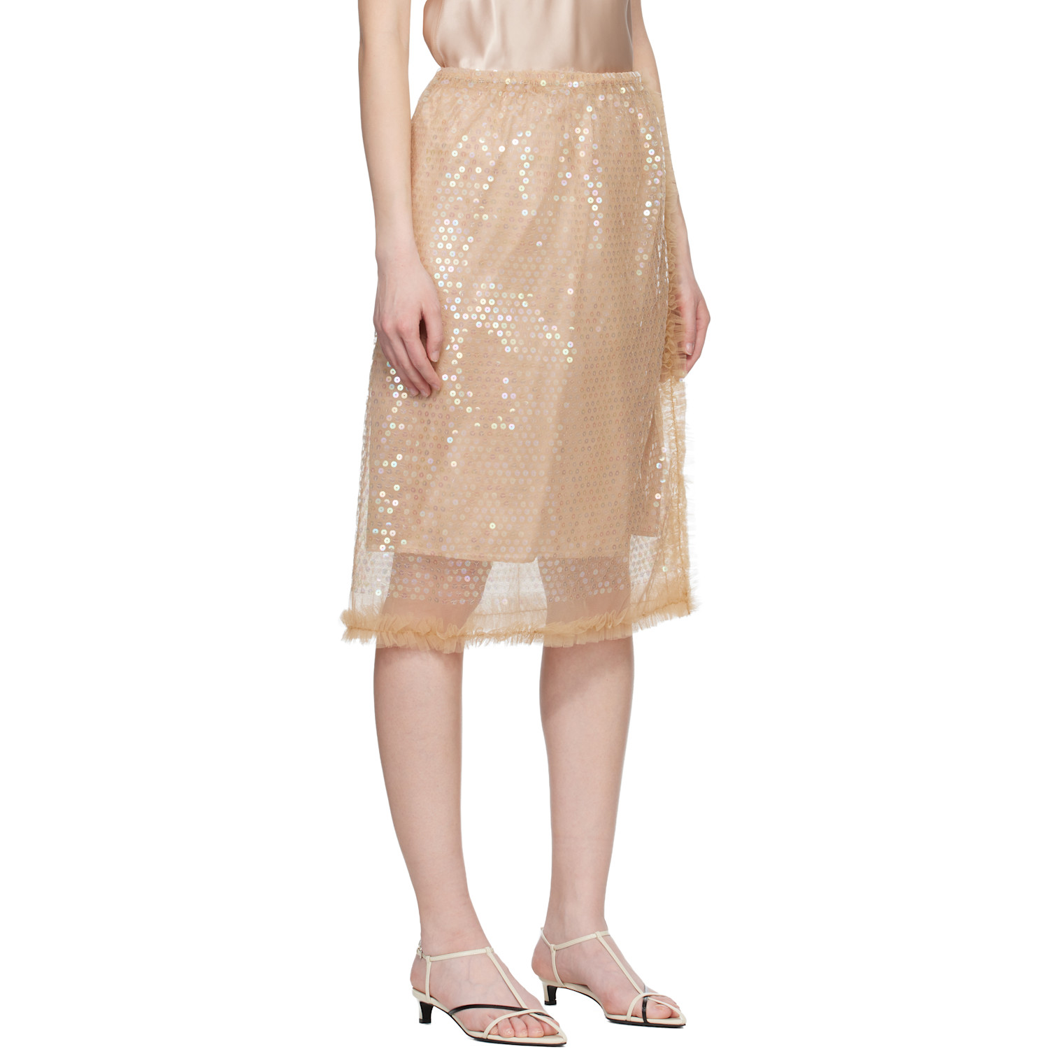  Renaissance Renaissance Beige Tati Sequin Midi Skirt 