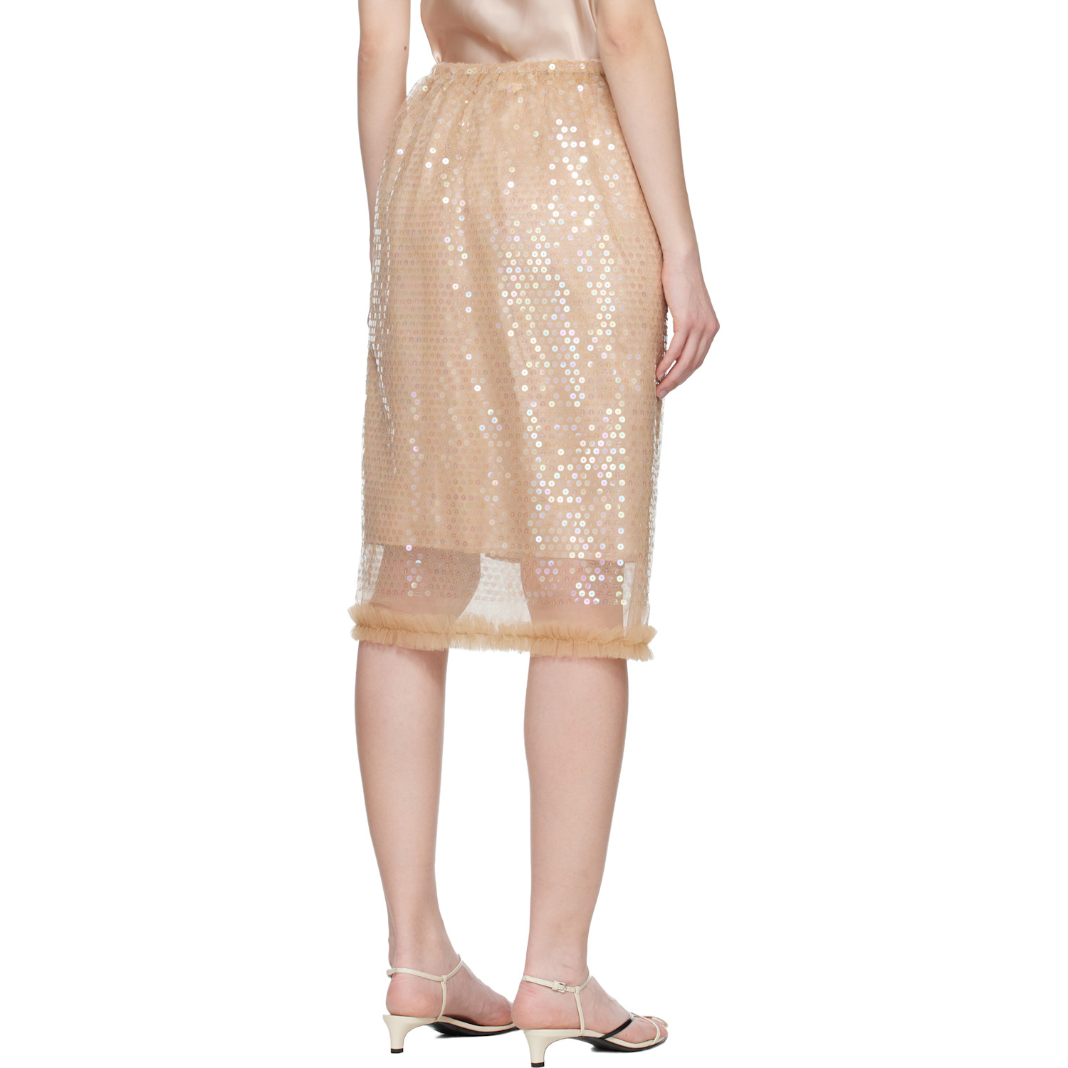  Renaissance Renaissance Beige Tati Sequin Midi Skirt 