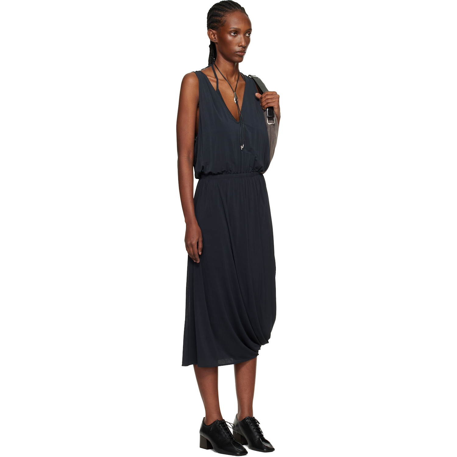  Lemaire Gray Double Layer Drape Maxi Dress 