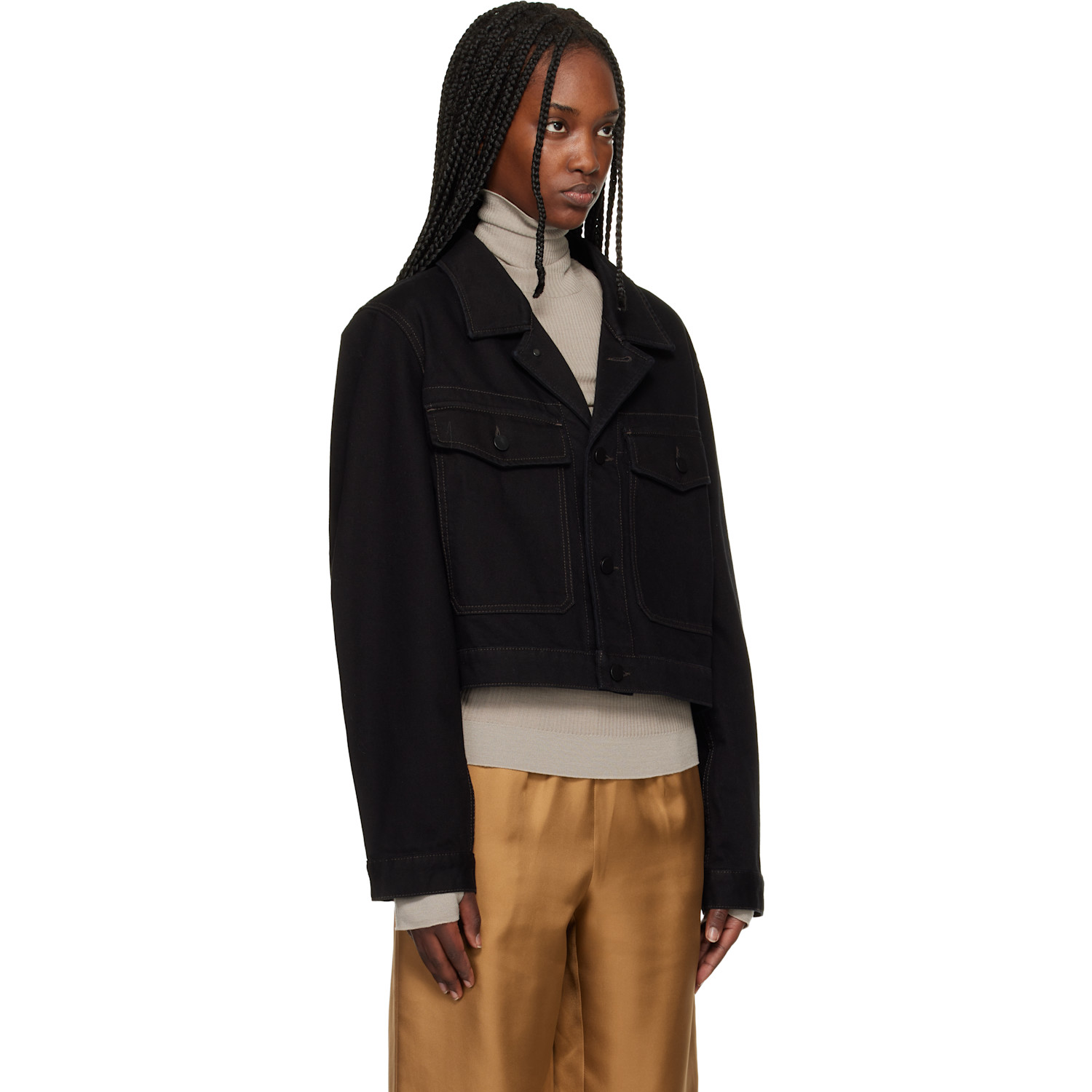 Lemaire Black Cropped Blouson Denim Jacket 
