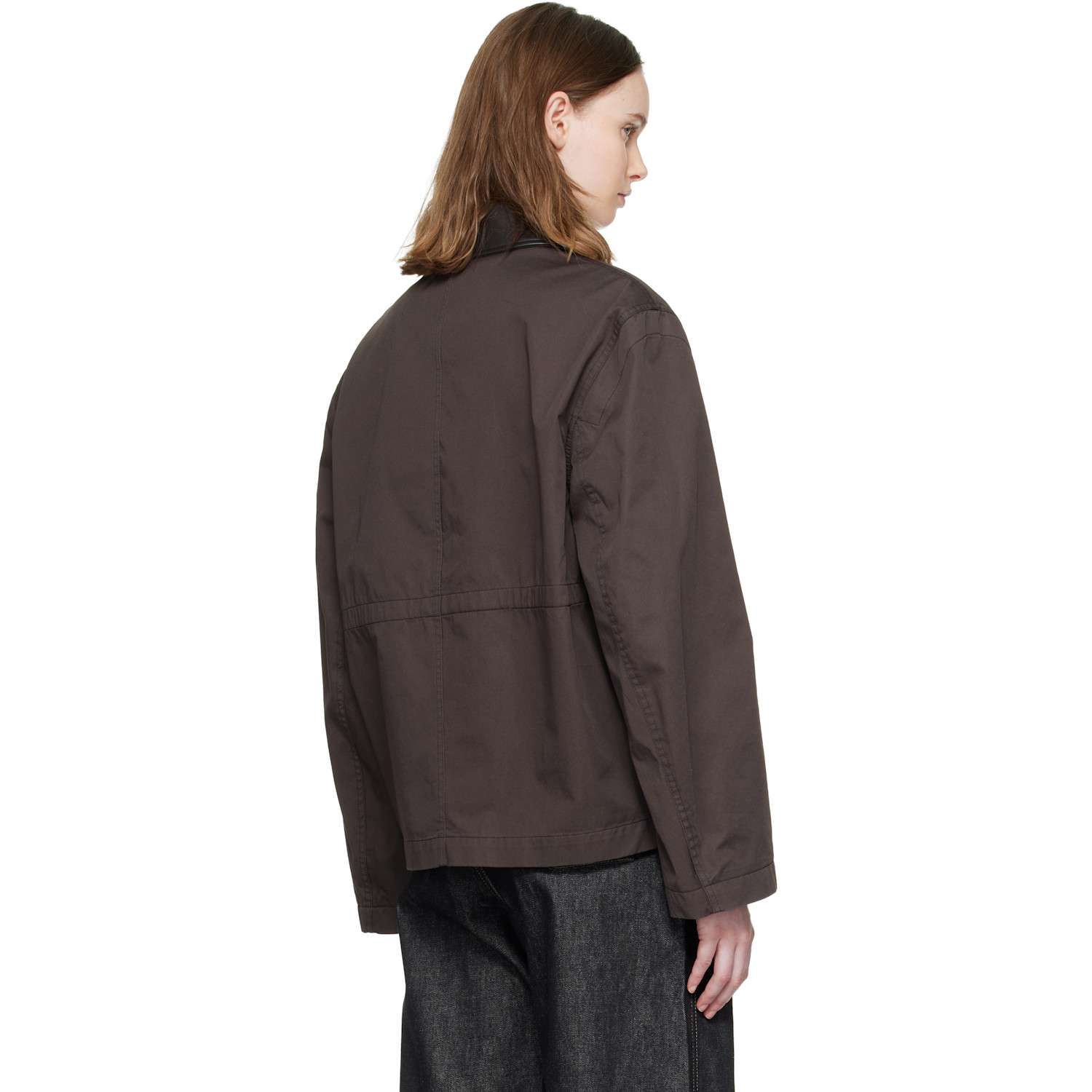  Lemaire Brown Leather Collar Cotton Twill Blouson Jacket 