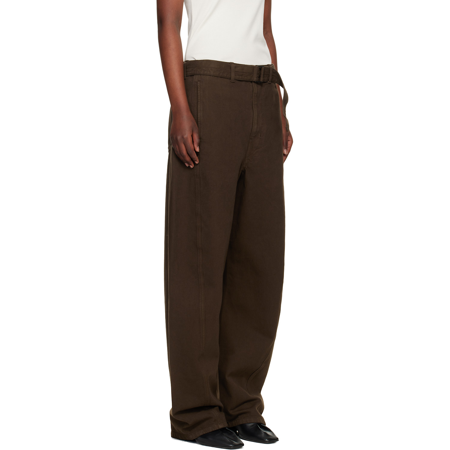  Lemaire Brown Twisted Belted Jeans 