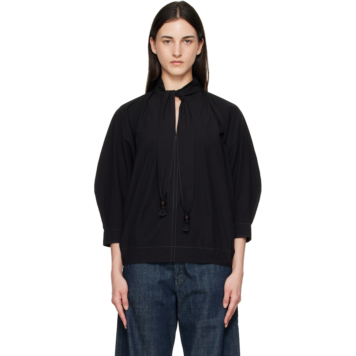 LEMAIRE Black Scarf Blouse