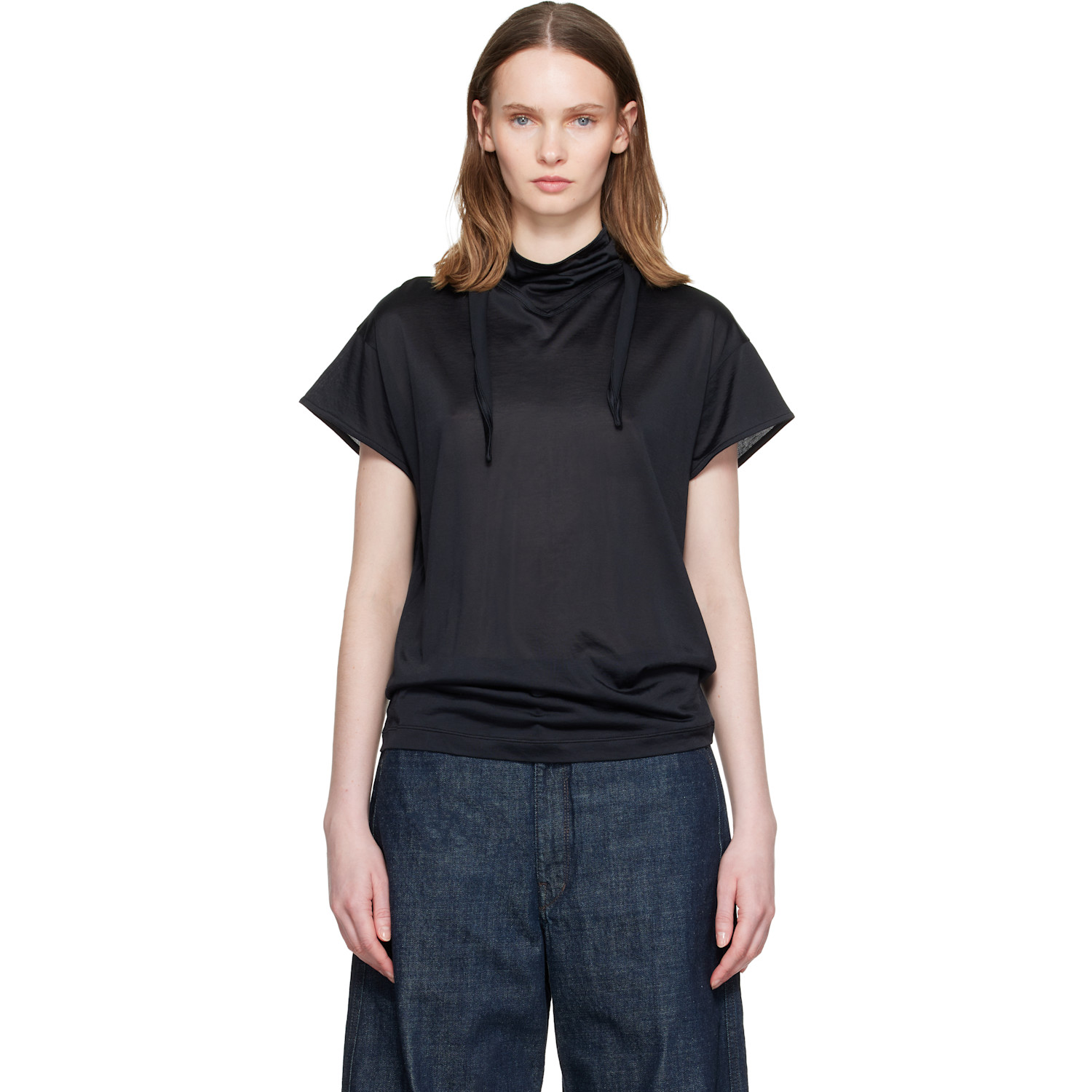 LEMAIRE Black Short Sleeve Foulard Top