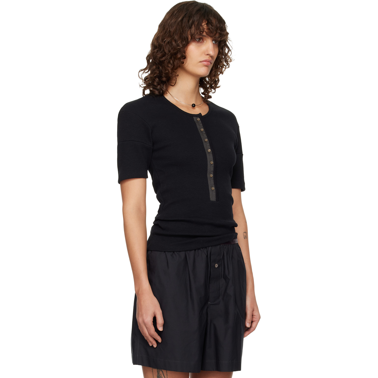  Lemaire Black Fitted Jersey Henley 